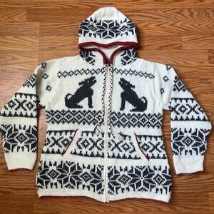 White and Black Knit Hooded Cardigan - Made in Peru